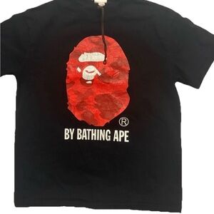 Bape Black Tee with Red Camo Ape Head Graphic